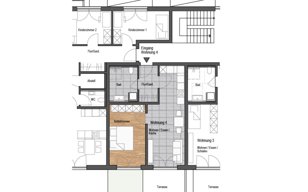 Wohnung Nr. 4 – 2-Zimmer Wohnung mit Terrasse und Garten