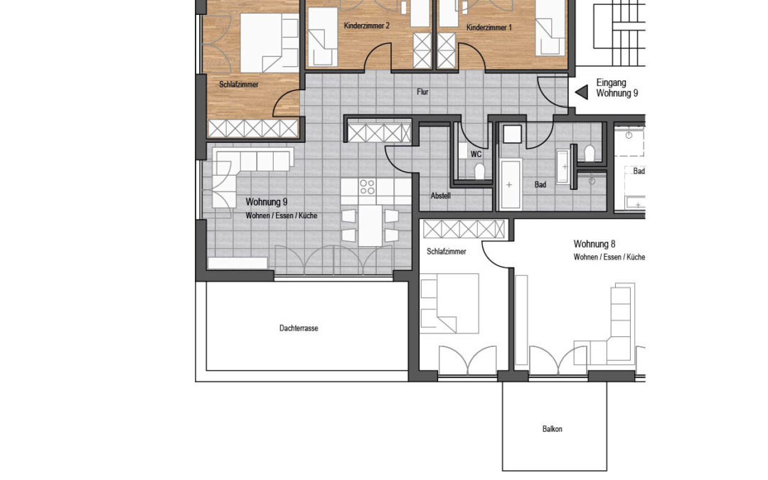 Wohnung Nr. 9 – 4-Zimmer Wohnung mit Dachterrasse, 1. OG